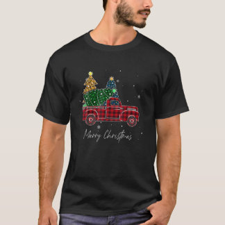 T-shirt Joyeux Noël Leopard Buffalo Camion Arbre Rouge Pla