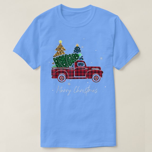 T-shirt Joyeux Noël Leopard Buffalo Camion Arbre Rouge Pla (Design devant)