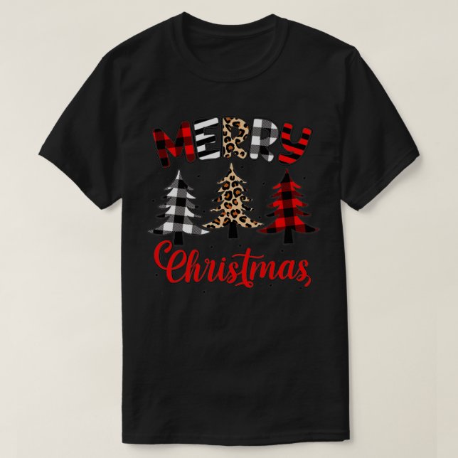 T-shirt Joyeux Noël Leopard Buffalo Plaid Match de famille (Design devant)