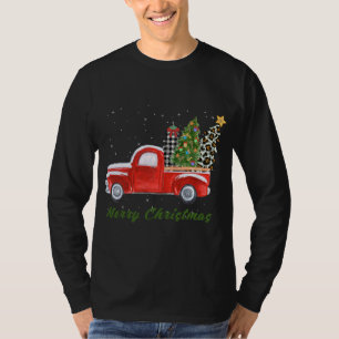 T-shirt Joyeux Noël Leopard Plaid Arbre de Noël Rouge T
