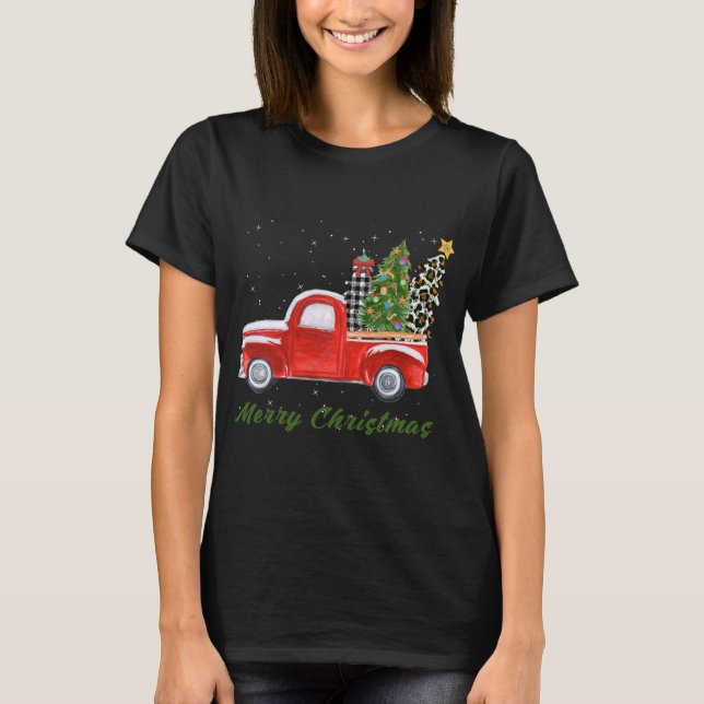 T-shirt Joyeux Noël Leopard Plaid Arbre de Noël Rouge T (Devant)