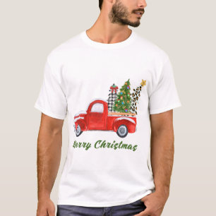 T-shirt Joyeux Noël Leopard Plaid Arbre de Noël Rouge T