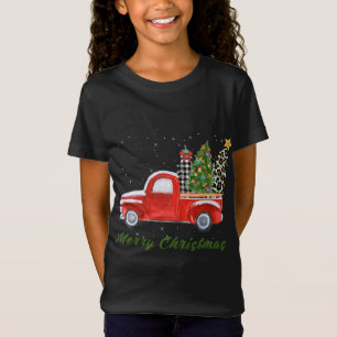 T-Shirt Joyeux Noël Leopard Plaid Arbre de Noël Rouge T