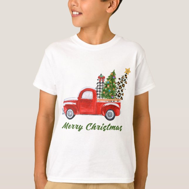 T-shirt Joyeux Noël Leopard Plaid Arbre de NoëlRed Tr (Devant)