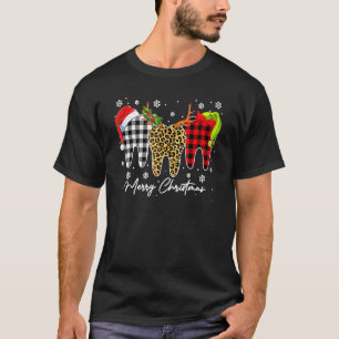 T-shirt Joyeux Noël Léopard Plaid Dents Père Noël Reindeer