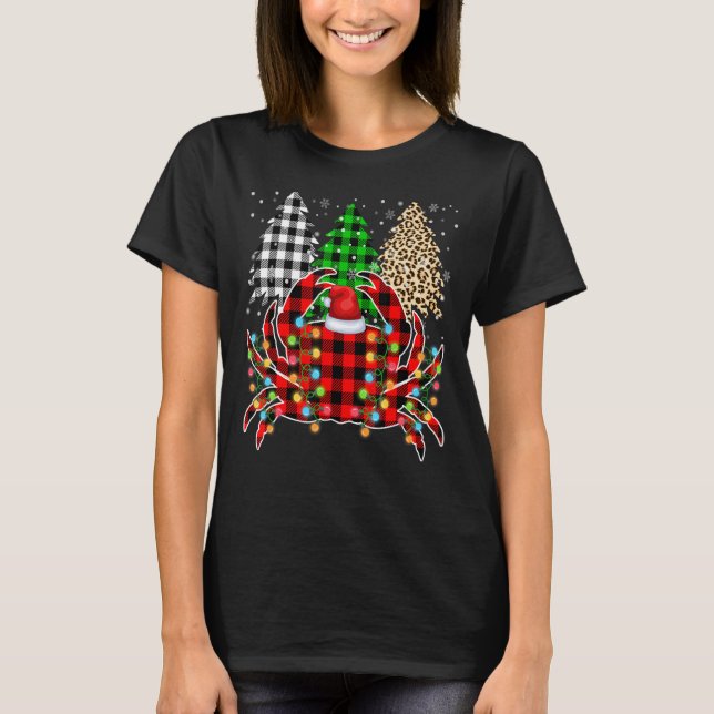T-shirt Joyeux Noël Leopard Plaid Tree Drôle Crabe Anim (Devant)