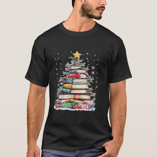 T-shirt Joyeux Noël Livres Xmas Tree Librairie Enseignant (Devant)
