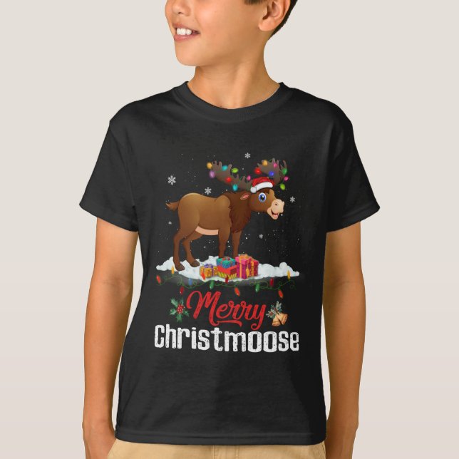 T-shirt Joyeux Noël Lumière Moose Funny Noël (Devant)