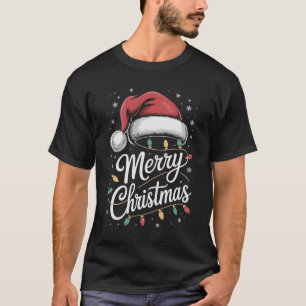 T-shirt Joyeux Noël Lumières Chapeau de Père Noël Noël Fam