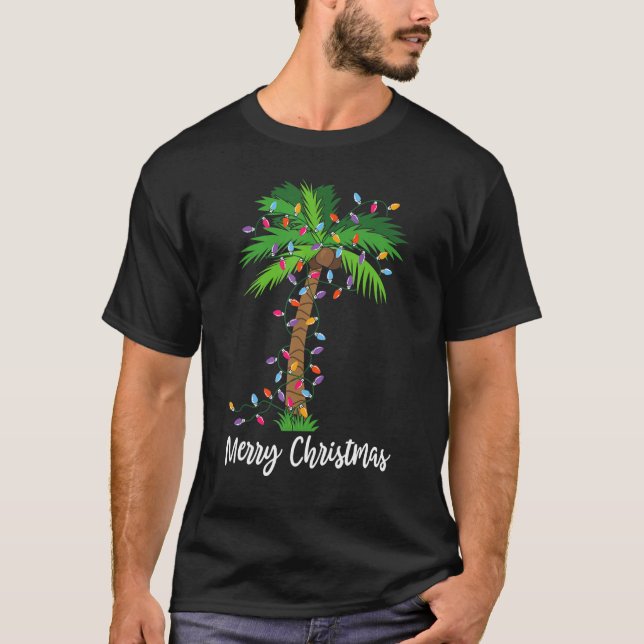 T-shirt Joyeux Noël Lumières Palm Tree Beach Noël Pyjama (Devant)