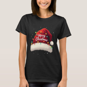 T-shirt Joyeux Noël Lumières Rouge Noël Chapeau Noël Famil