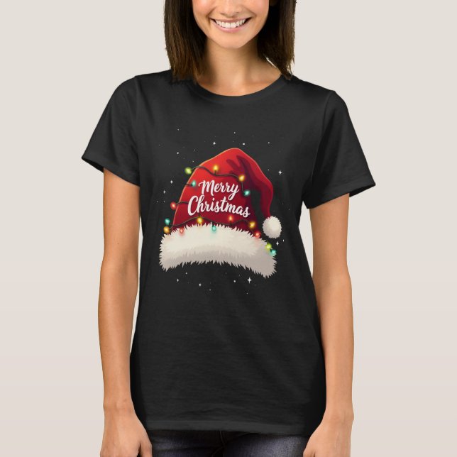 T-shirt Joyeux Noël Lumières Rouge Noël Chapeau Noël Famil (Devant)