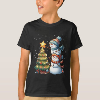 T-shirt Joyeux Noël Lumières Rouge Noël Chapeau Noël Famil