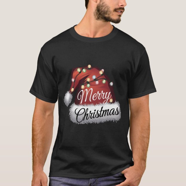 T-shirt Joyeux Noël Lumières Rouge Noël Chapeau Noël Famil (Devant)