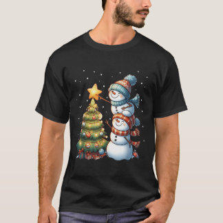 T-shirt Joyeux Noël Lumières Rouge Noël Chapeau Noël Famil