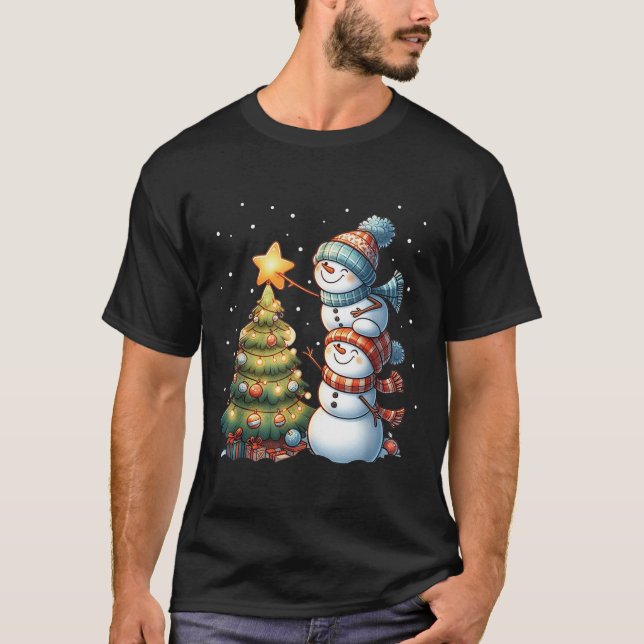 T-shirt Joyeux Noël Lumières Rouge Noël Chapeau Noël Famil (Devant)