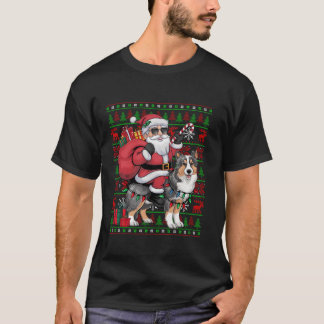 T-shirt Joyeux Noël Lumineux Santa drôle à cheval sur le c