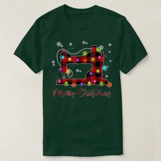 T-shirt Joyeux Noël Machine à coudre Xmas Arbre clair Roug (Design devant)