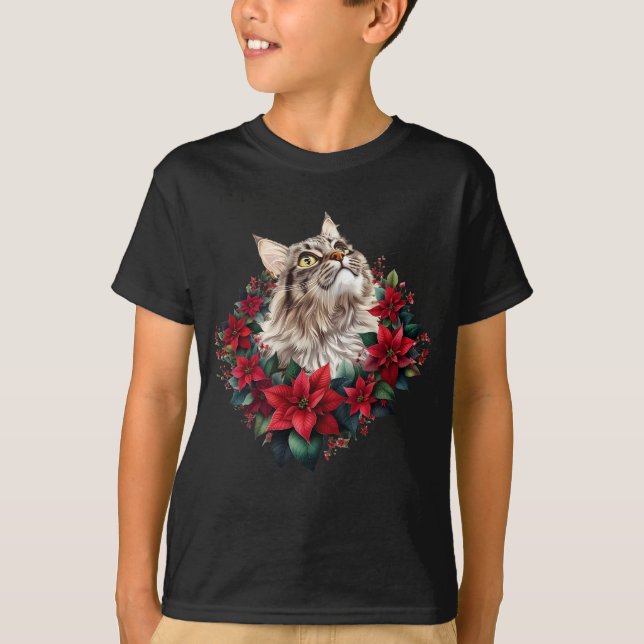 T-shirt Joyeux Noël Maine Coon Chat  (Devant)