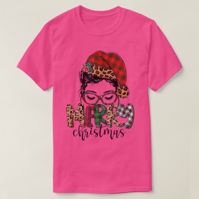 T-shirt Joyeux Noël Messy Bun Santa Hat Funny Noël (Design devant)
