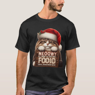 T-shirt Joyeux Noël MIAOU Drôle de chat veut de la nourr
