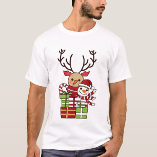 T-shirt Joyeux Noël mignon dessin animé rennes bonhomme de