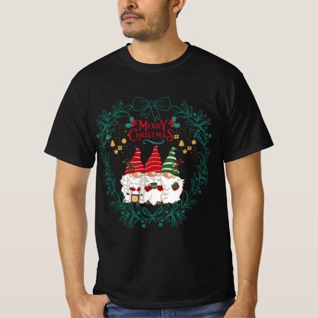 T-shirt Joyeux Noël mignon gnomes (Devant)