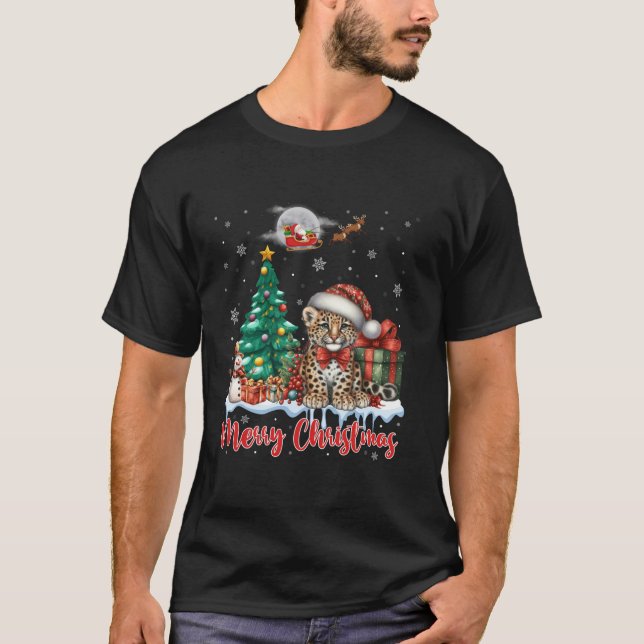 T-shirt Joyeux Noël mignonne Cheetah Santa Hat Cheetah Lov (Devant)