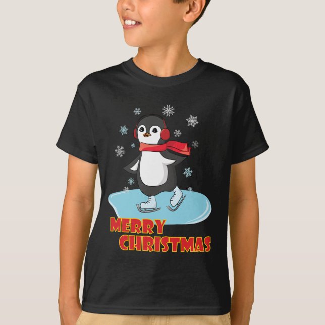 T-shirt Joyeux Noël mignonne Penguin d'hiver (Devant)