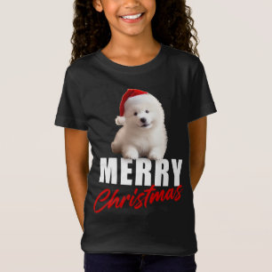 T-Shirt Joyeux Noël mignonne Samoyé Chiot avec Santa Hat