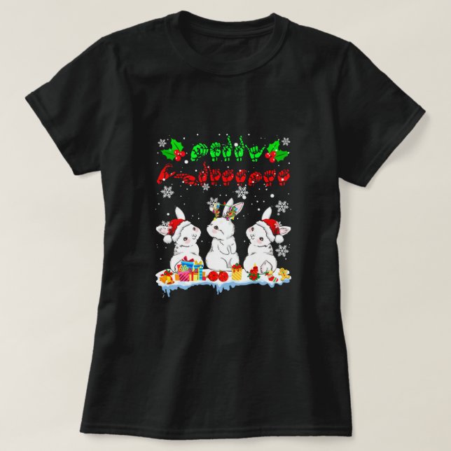 T-shirt Joyeux Noël mignonne Xmas Bunny ASL Langue des sig (Design devant)