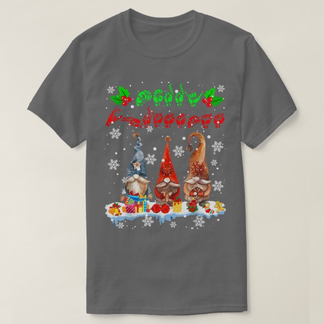 T-shirt Joyeux Noël Mignons Trois Gnomes ASL Langue des Si (Design devant)