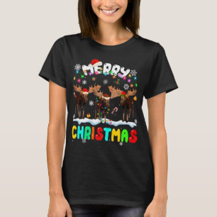 T-shirt Joyeux Noël Moose Lover Santa Hat Noël Lumières