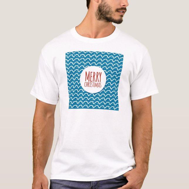 T-shirt Joyeux Noël Motif Sans Couture Texture Bleue (Devant)