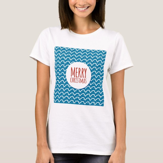 T-shirt Joyeux Noël Motif Sans Couture Texture Bleue (Devant)