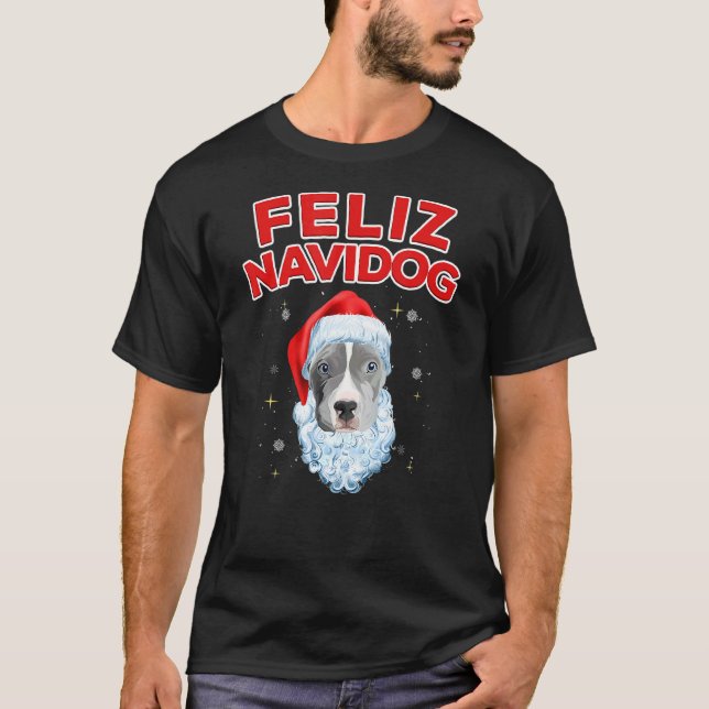 T-shirt Joyeux Noël Navidog Pitbull à barbe San (Devant)