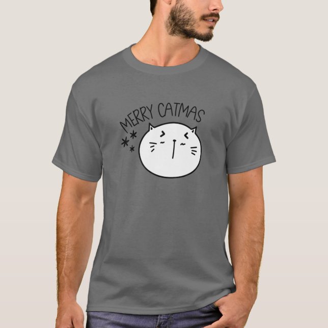 T-shirt Joyeux Noël Noël Hommes Femmes Enfants Drôle Chat  (Devant)