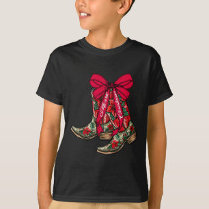 T-shirt Joyeux Noël Noël Noël Bottes Cowboy Coquette Bow P