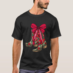 T-shirt Joyeux Noël Noël Noël Bottes Cowboy Coquette Bow P