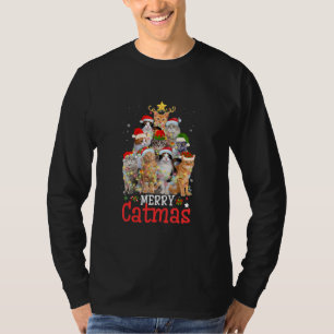 T-shirt Joyeux Noël Noël Noël Fou Chat Arbre de Noël