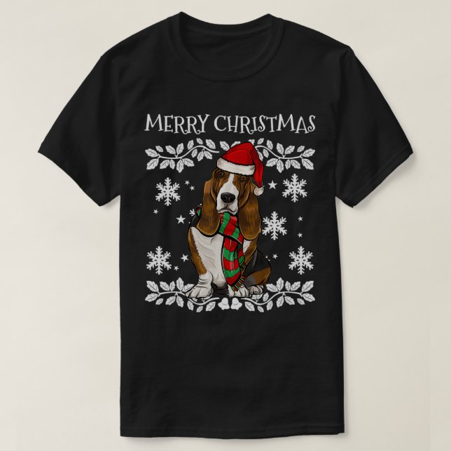 T-shirt Joyeux Noël Ornement Basset Hound Noël Père Noël (Design devant)