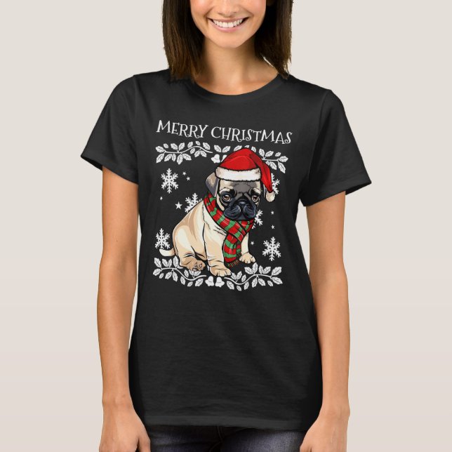 T-shirt Joyeux Noël Ornement Carlin Xmas Père Noël (Devant)