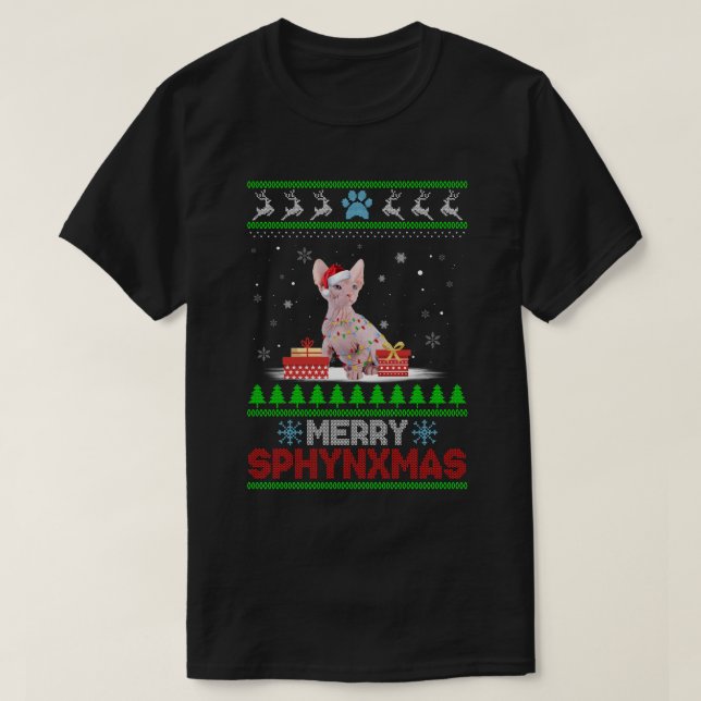 T-shirt Joyeux Noël Ornement Sphynx Chat Xmas Père Noël (Design devant)