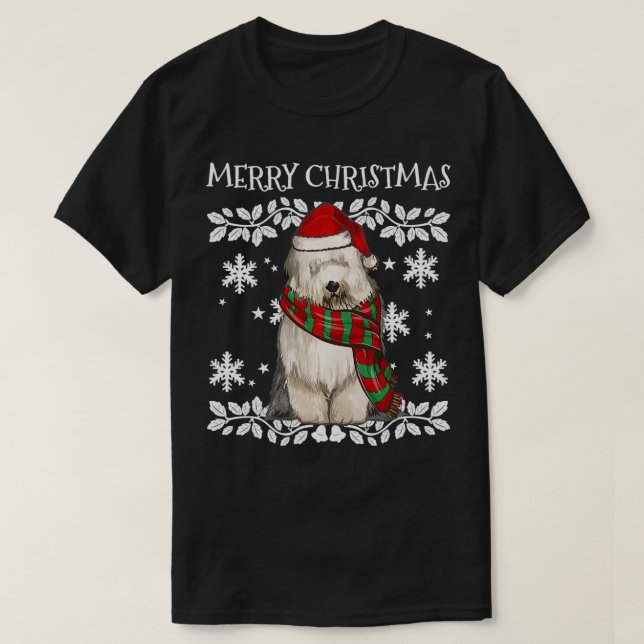 T-shirt Joyeux Noël Ornement Vieux anglais Sheepdog Xmas (Design devant)