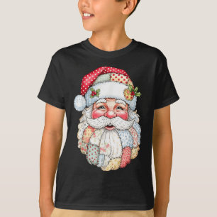 T-shirt Joyeux Noël Patchwork visage du Père Noël X-mas H
