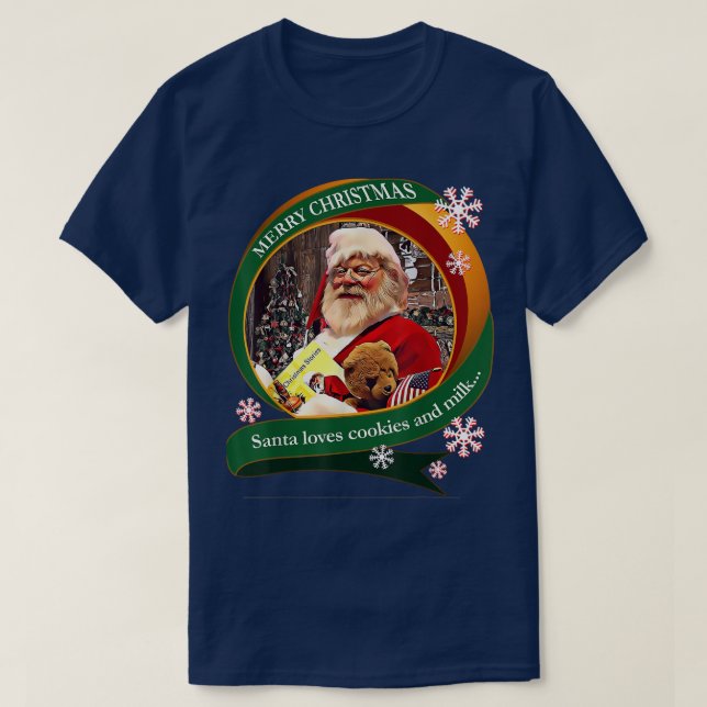 T-shirt Joyeux Noël Père Noël aime les cookies et le lait  (Design devant)