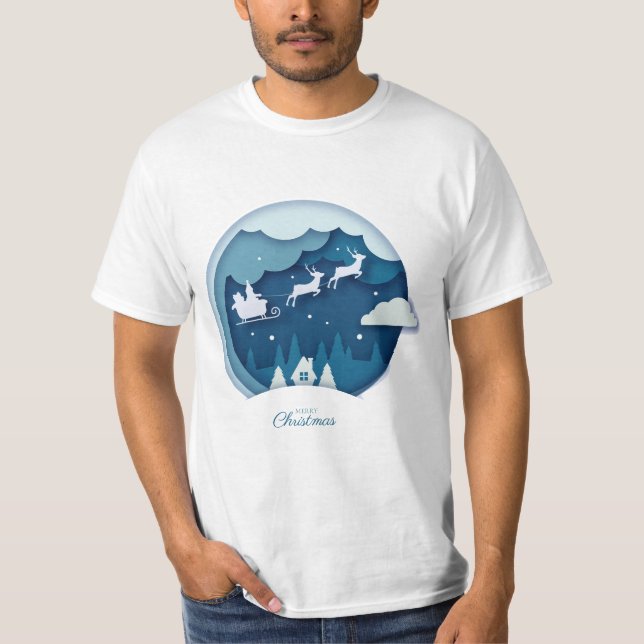 T-shirt Joyeux Noël - Père Noël avec la neige tomber T-shi (Devant)