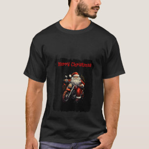 T-shirt Joyeux Noël Père Noël Biker Motorcycle V Cou