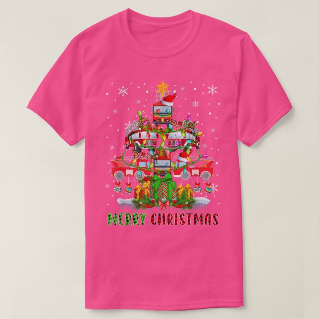 T-shirt Joyeux Noël Père Noël - Camions feu Xmas Tree Ligh (Design devant)