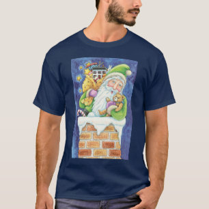 T-shirt Joyeux Noël, Père Noël dans la cheminée avec des j